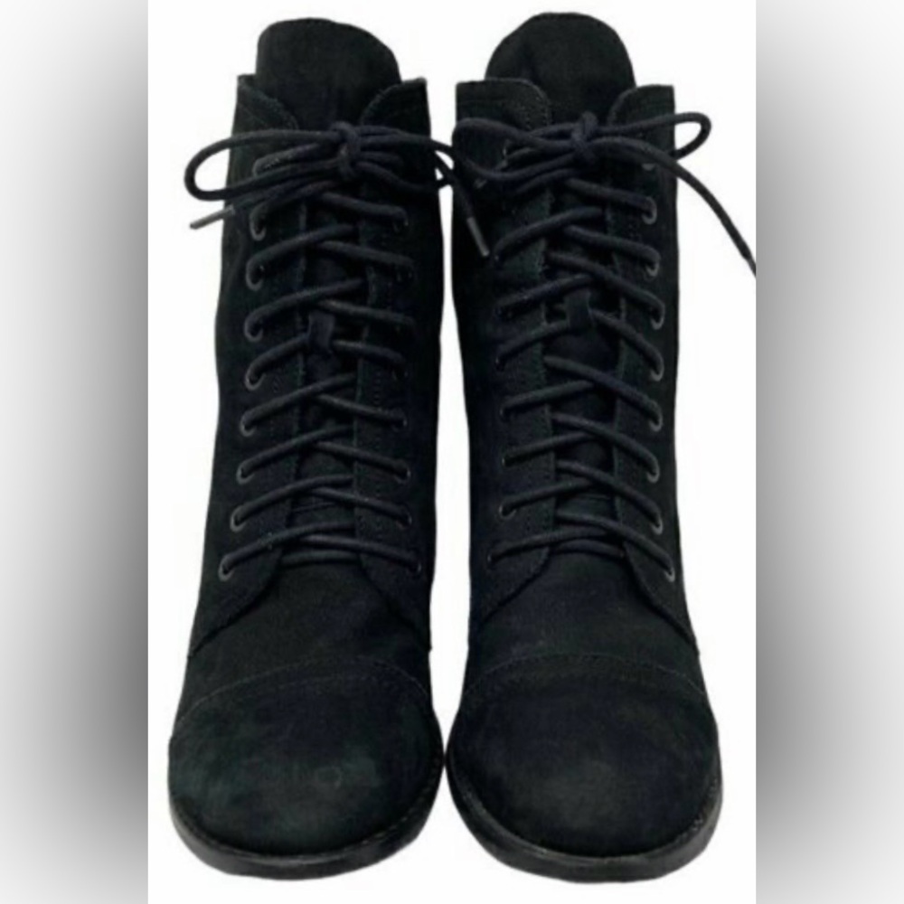 VINCE CAMUTO Vestas Suede Lace Up Heeled Booties Black Size 37.5